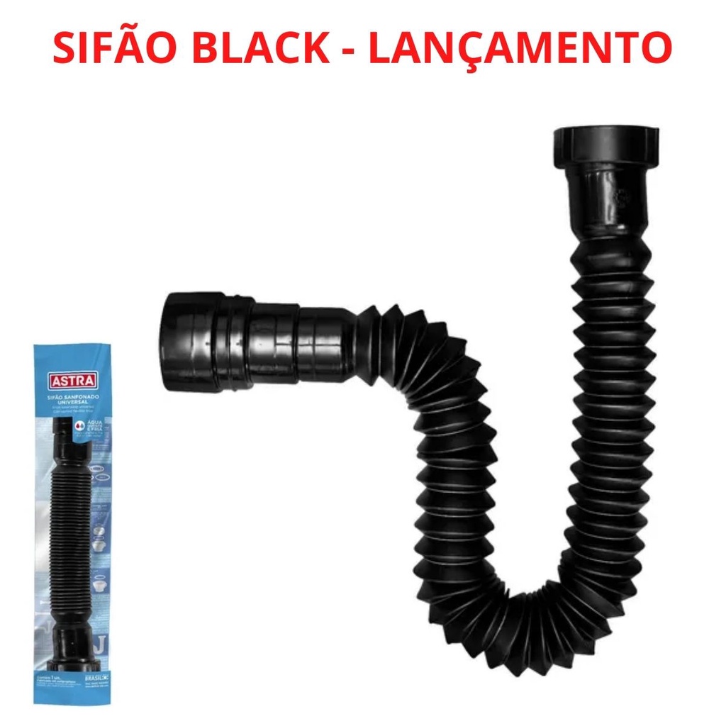 Sifão Black Sanfonado Lavatório Pia E Tanque Extensivo Lançamento