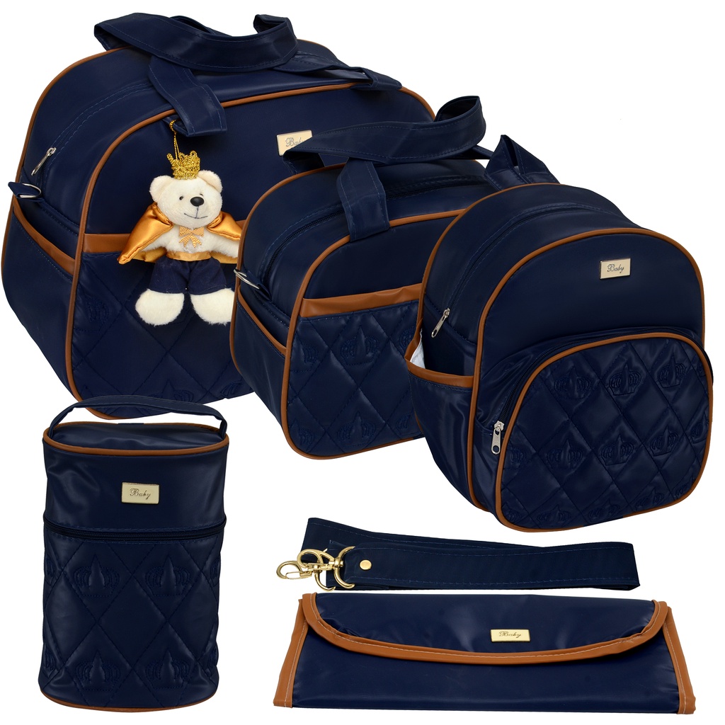 Kit bolsa/Mochila maternidade bebê gestante Masculino/menino 5 peças luxo Melhor preço para gravida enxoval