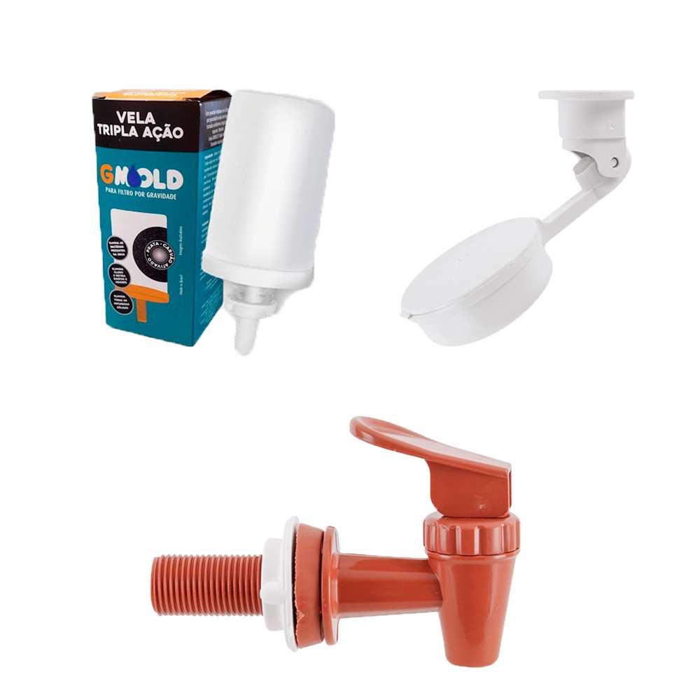Kit Para Filtro Vela Tripla Ação + Boia + Torneira Marrom
