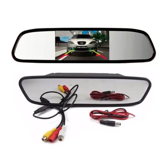 Espelho Retrovisor Monitor (601526) P/ Camera De Ré Colorido C/ Guias