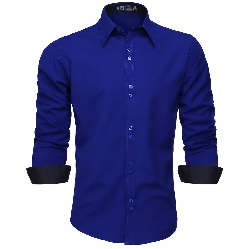 Camisa Social Masculina Slim Manga Longa Azul Royal Passa Facil