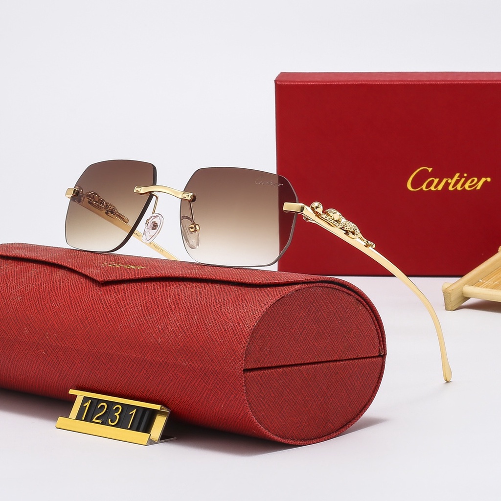 Cartier 2021 Óculos De Sol Masculino Com Armação De metal Retrô uv400