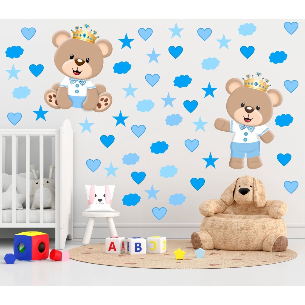 Adesivo Para Parede Infantil Menino Ursinho Príncipe Bebe Baby Kids Urso Rei Realeza Cartela Cheia