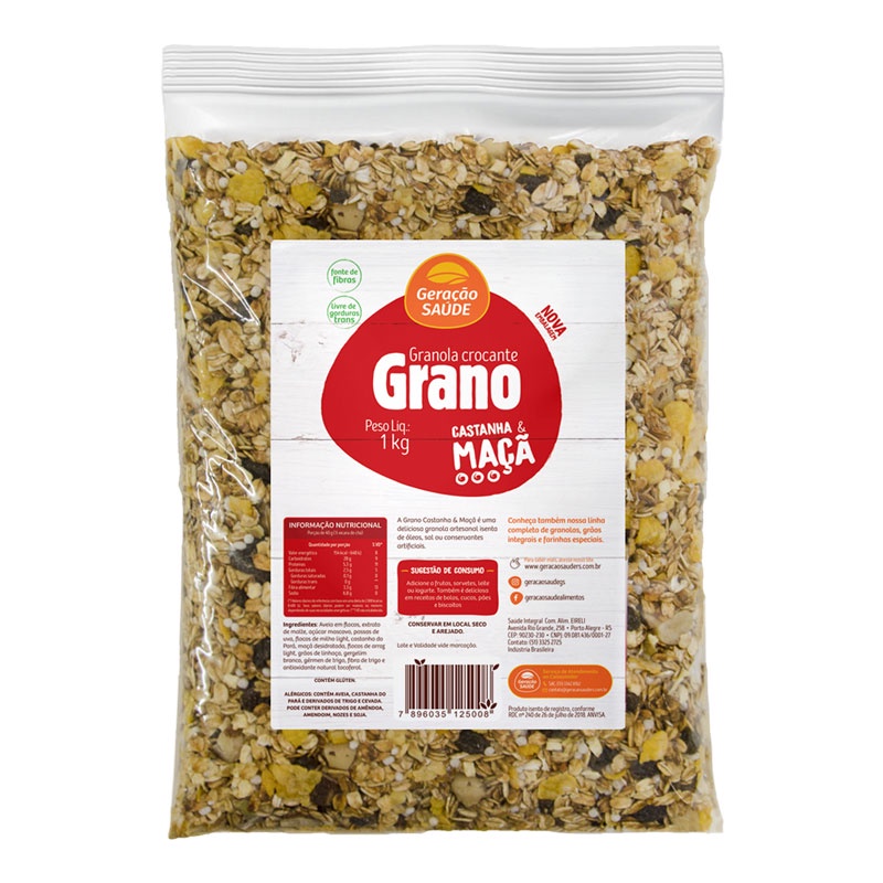 Granola Crocante Geração Saúde Grano Castanha do Pará e Maçã Desidratada 1kg Fonte de Fibras