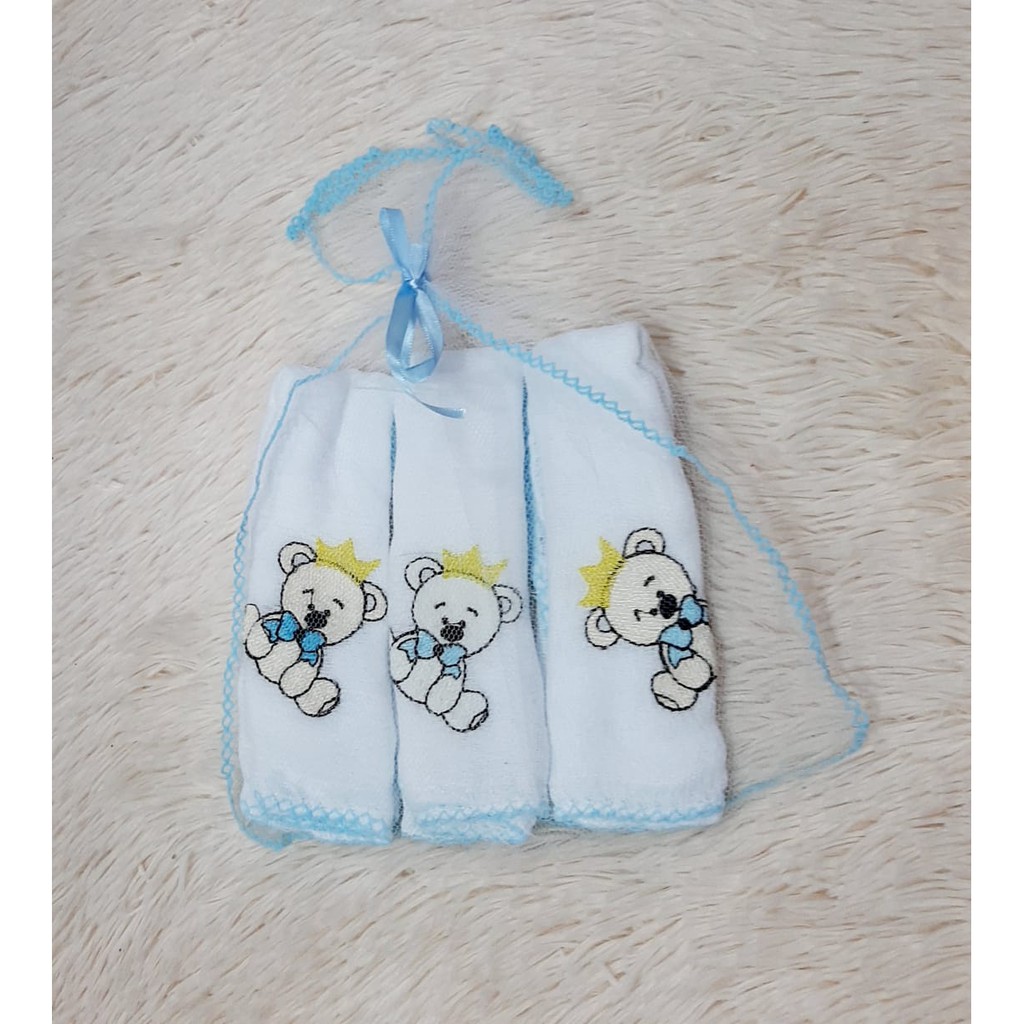 Kit 3 Paninhos de  Boca Babete Fraldinhas Bordados Bebê Menino