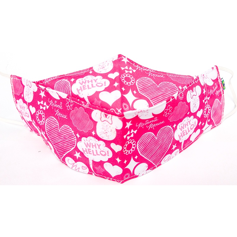 Máscara 3D rosa tema estampa Minie digital com forro 100% tricoline elástico confortável - infantil crianças PP a adulto GG