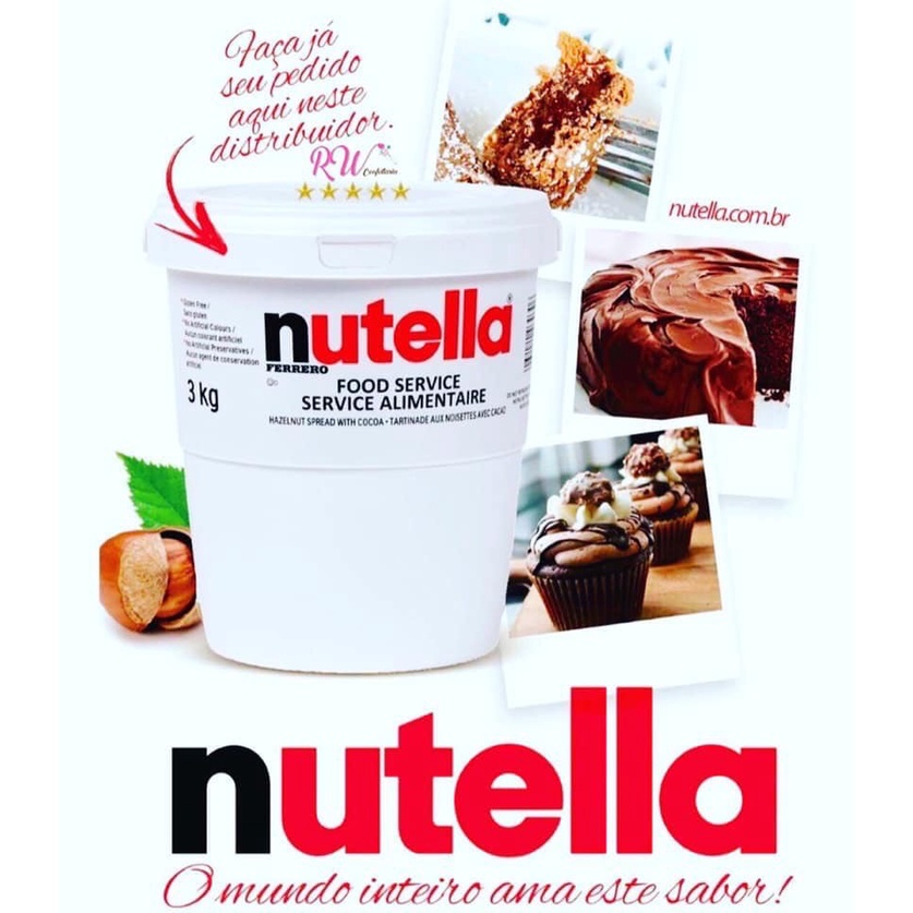 Nutella 3 Kg Creme De Avelã Balde Com Alça Original Ferrero