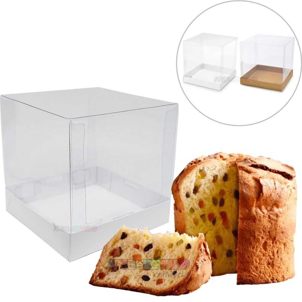 10 Caixas 12x12x12 para presente, Mini Bolo e Panetone 250 Gr kraft ou branco tampa transparente — imagem 2 de 2