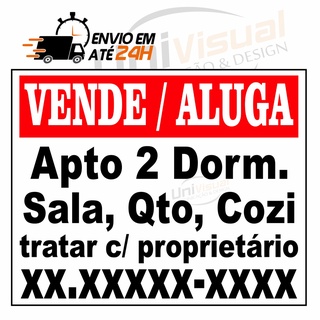 Placa Vende-se ou Aluga-se 50x40cm Chapa PS 2mm Personalizada Casa Comércio Corretor