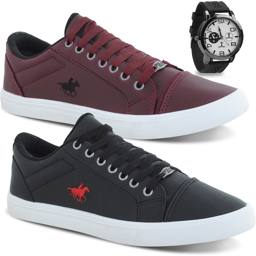 Kit 2 Sapatênis Masculino Polo Energy 3066 Mais Vendido Promoção + Relógio