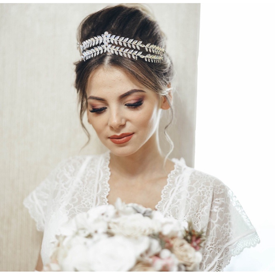 Tiara Coroa Porta Coque Noiva Penteado Prata Vintage Casamento e Festa de 15 Anos com Strass Zircônia
