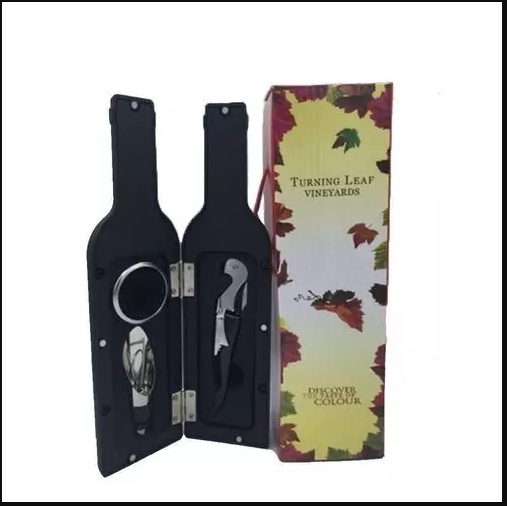 Kit Vinho Abridor Saca Rolha Corta Pingo Case Garrafa 4Peças