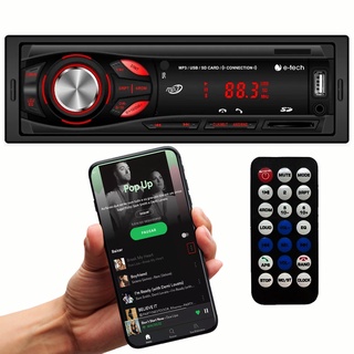 Rádio MP3 Player E-Tech Light Bluetooth USB Pen Drive SD FM AUX Som Automotivo