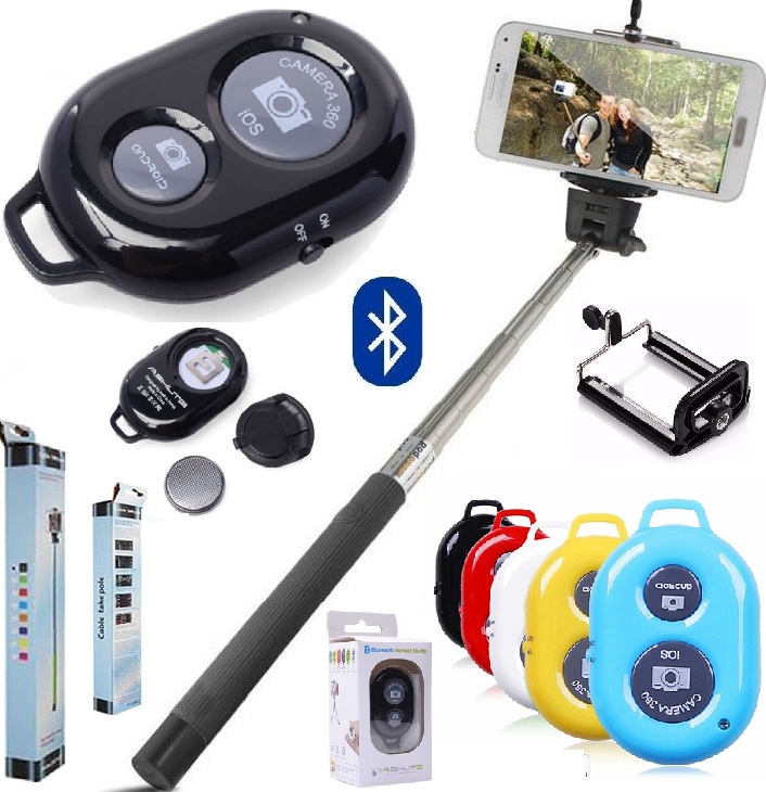Pau Bastão de Selfie Monopé Monopod Para Câmera Suporte Celular + Controle Disparador Bluetooth Universal Iphone Android
