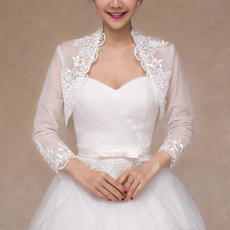 Bmico Feminino 3 4 Casamento Para Jaqueta Capa Floral Renda Guarnição Envoltório Encolher Bolero Cartão