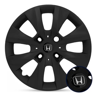 Calota Aro 14 Esportiva Honda Fit City Civic Preto Fosco + Emblema