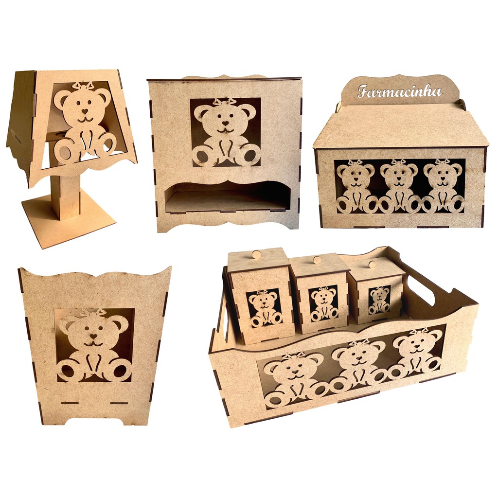 Kit Higiene Bebê 8 Peças Ursinha MDF CRU em Oferta na Shopee