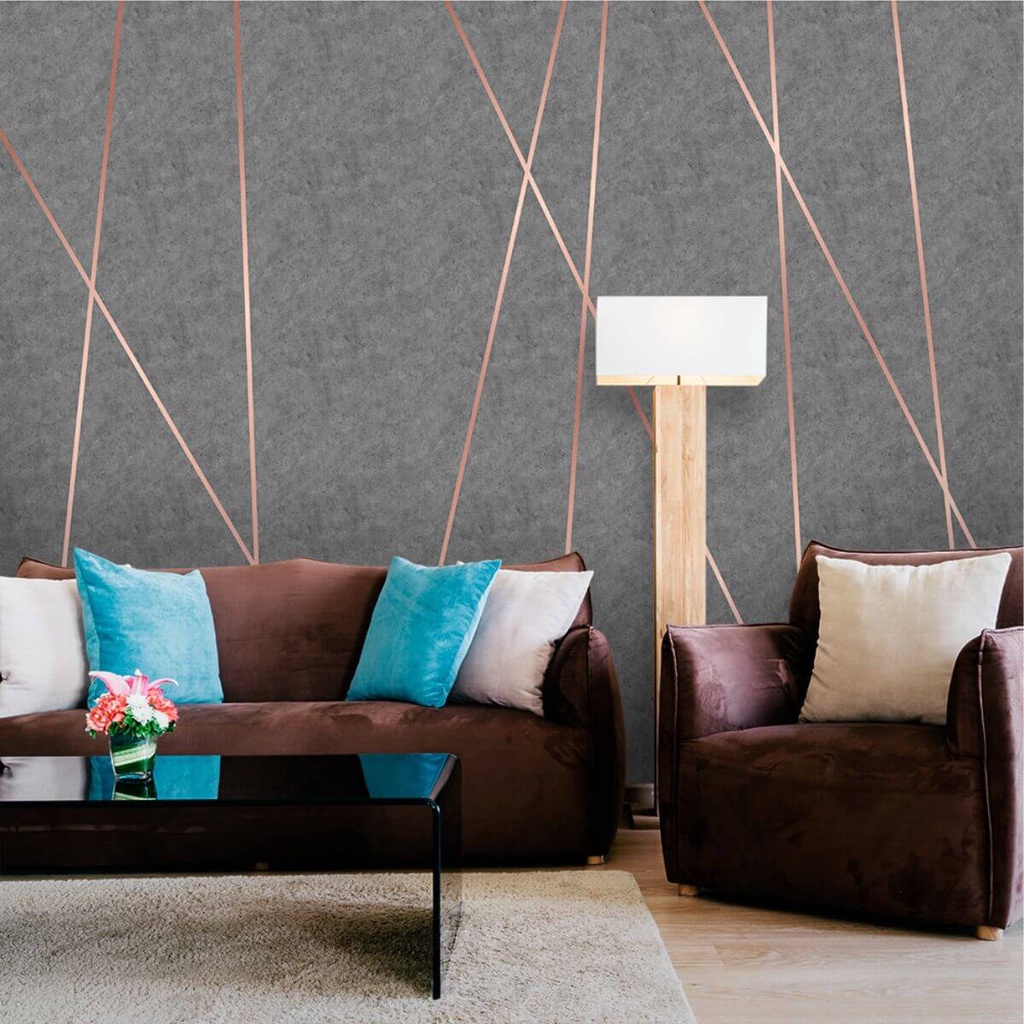 Papel de Parede Personalizado Cimento com Rose Gold Decoração Quarto Inove