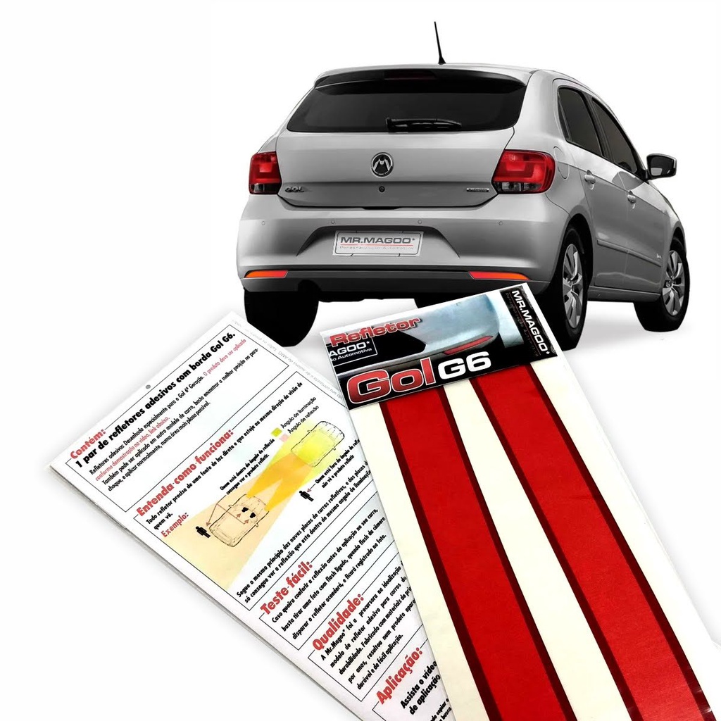 Refletor Adesivo para Carro GOL G6 Adesivo Refletivo Para-choque Traseiro Olho de Gato Acessório para Carros MRMAGOO