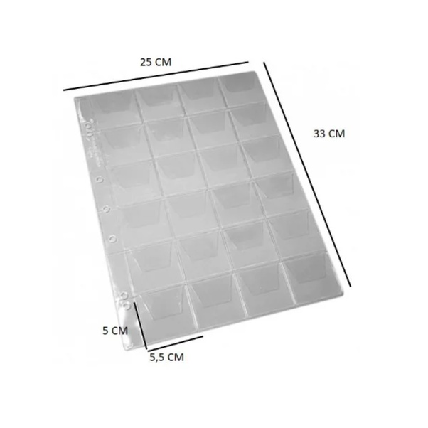 10 Folhas Plastico Moedas Porta Coin Holder 24 Espaços C/ Aba Cabe Tazo e Palheta