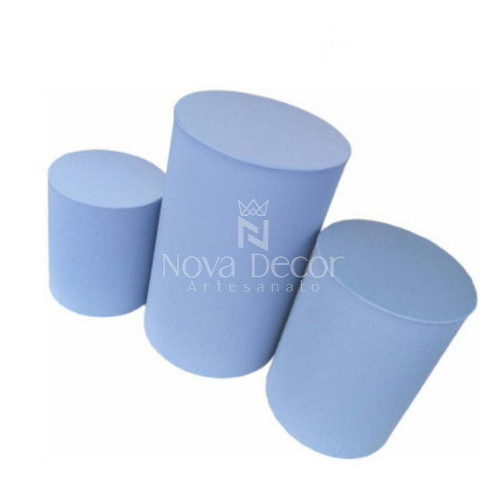 TRIO DE CAPAS PARA MESA CILINDRO FESTA COR: AZUL CANDY em Oferta na Shopee