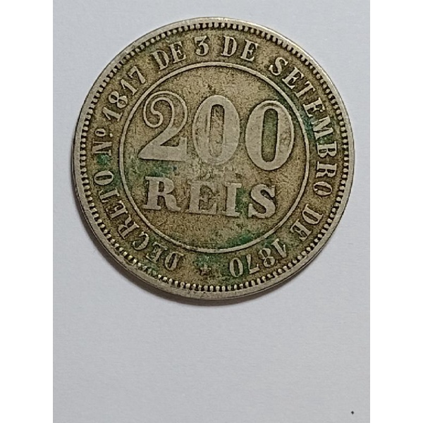 Moeda 200 Reis 1871 rara coleção mundo numismática