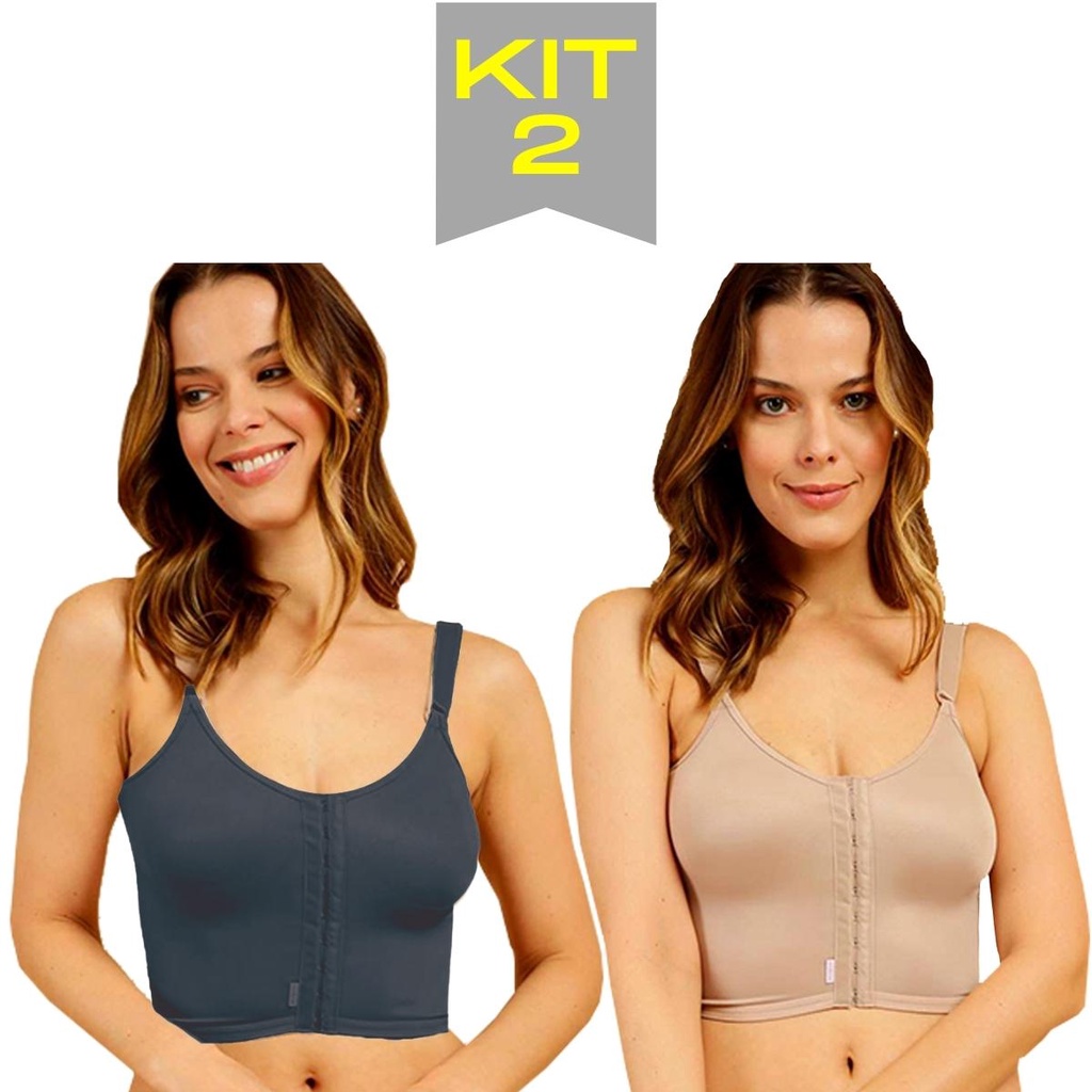 Kit 2 Soutien Pos Cirurgico Mama Com Reforço Frontal Alta Compressão Silicone Moderna Ligerie 305