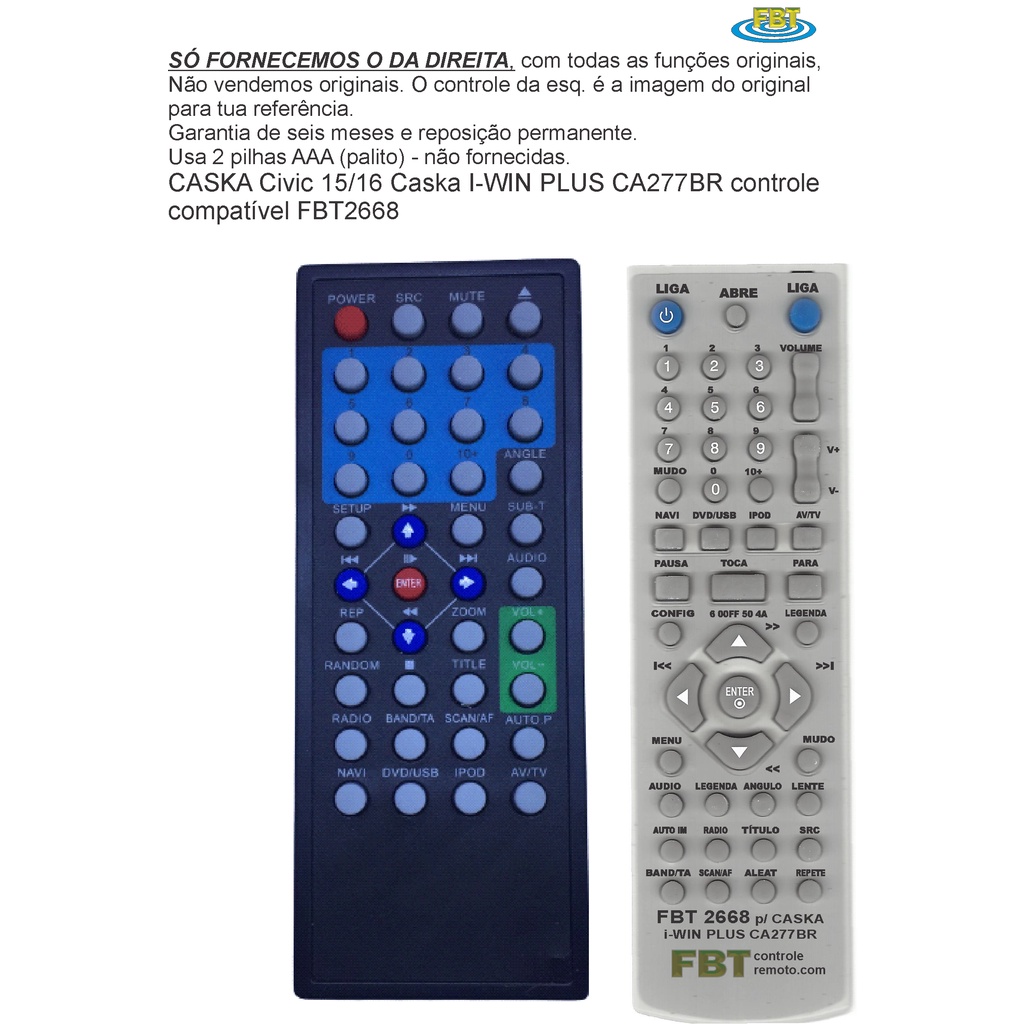 CASKA Civic 15/16 Caska I-WIN PLUS CA277BR controle compatível FBT2668