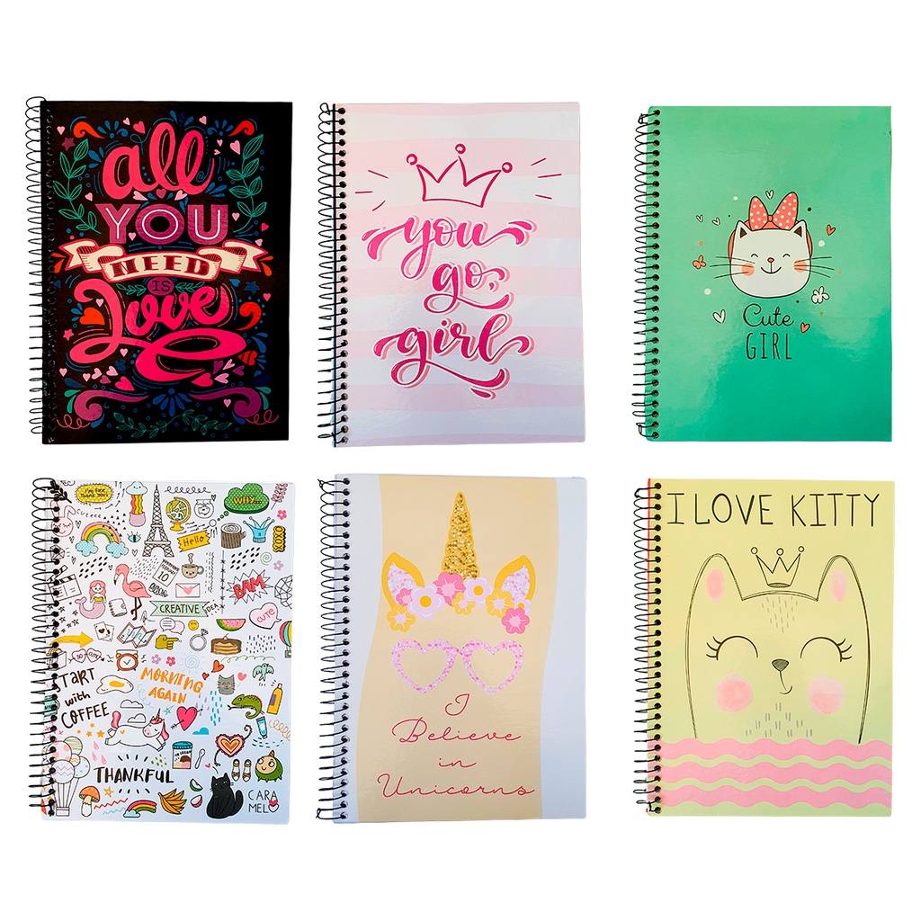 Kit 6 Cadernos Universitários Espiral Capa Dura Feminino em Oferta na Shopee