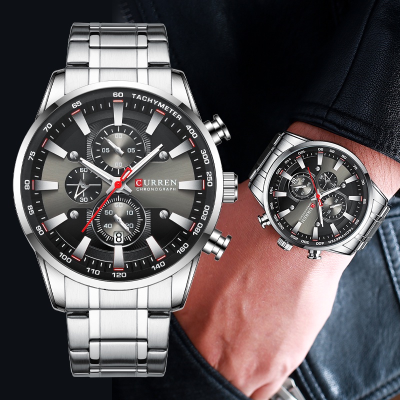CURREN Relógio Masculino De Aço Inoxidável Multifuncional Com Ponteiros Luminosos/Quartzo Esportivo À Prova D'água CR51SX - Watches
