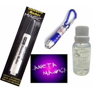 Caneta Magica Com Tinta Luz Negra e  lanterna led UV LASER em Oferta na Shopee