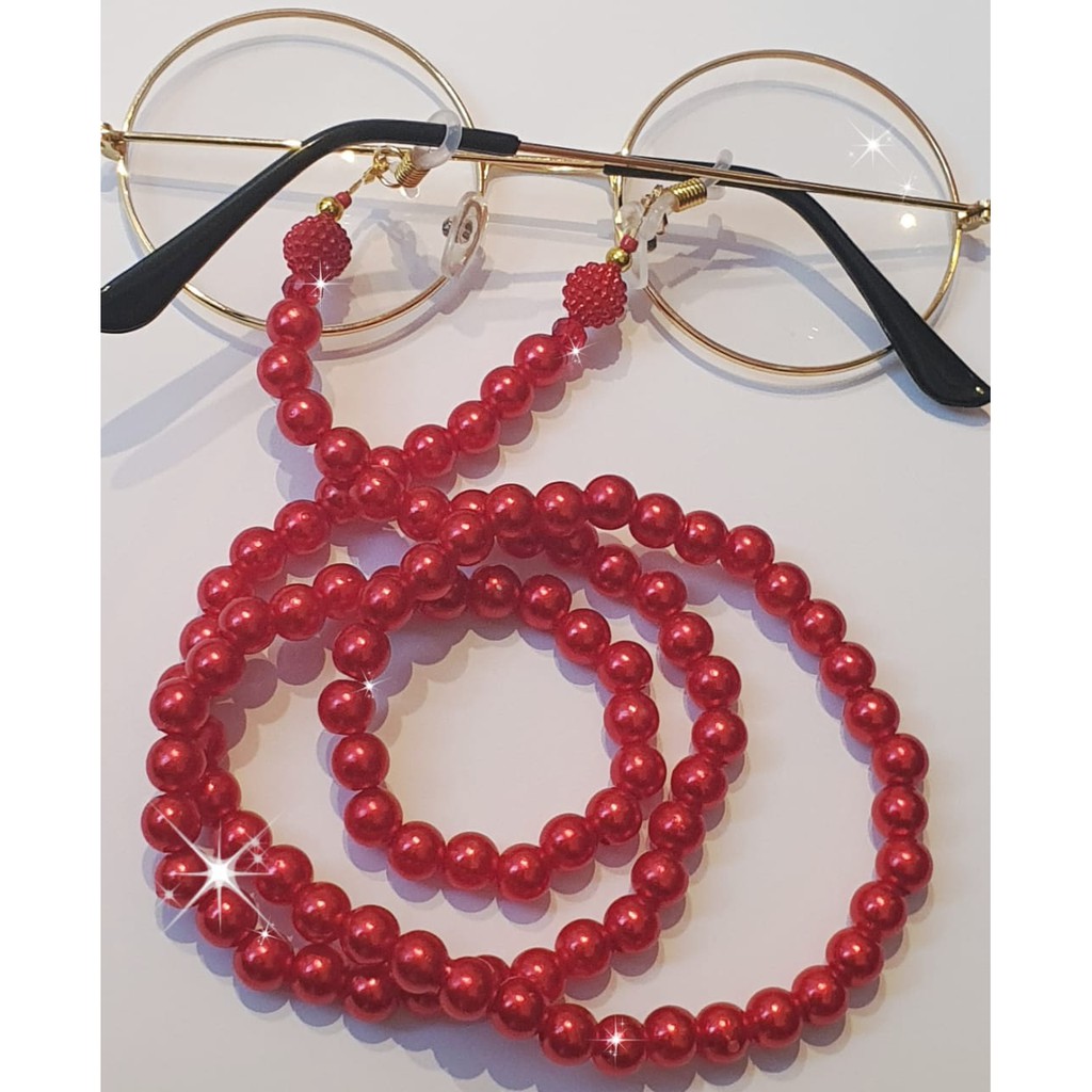 Corrente pérola vermelho Ferrari para óculos, prende salva óculos cordão salva oculos