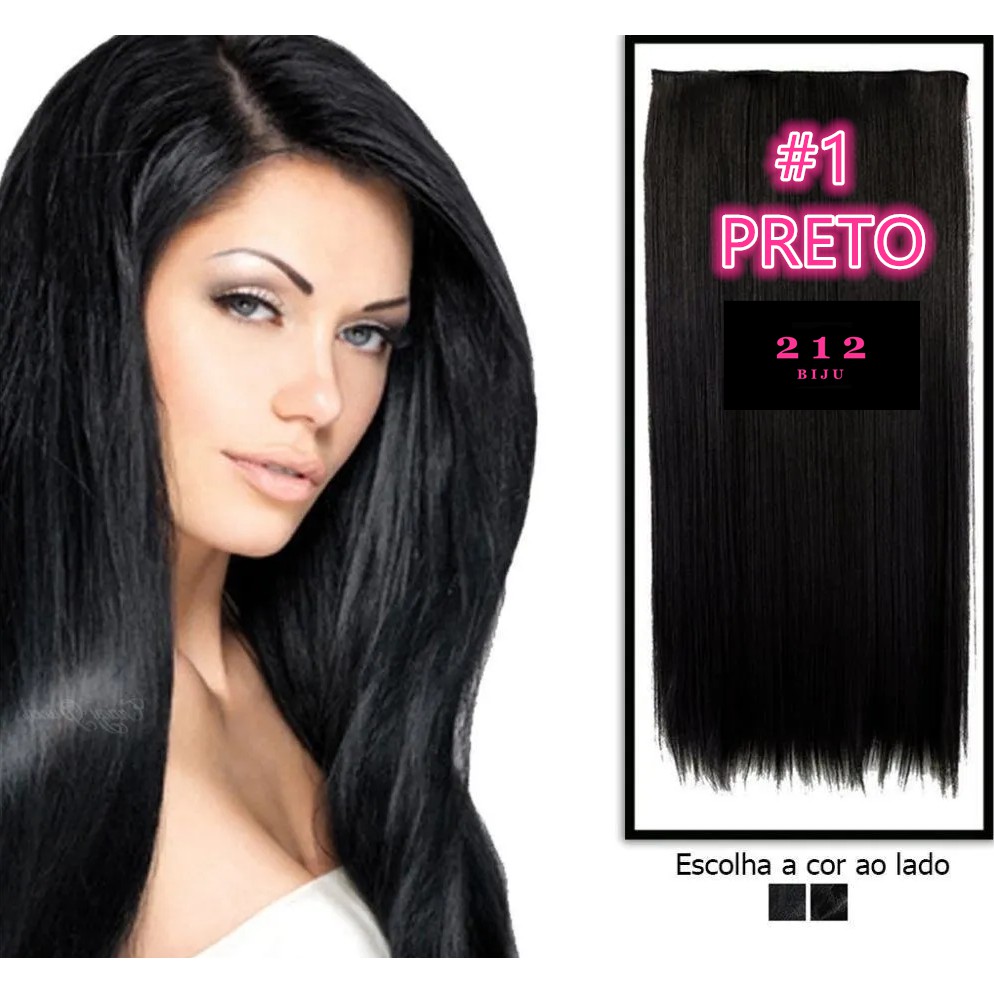 Aplique Fibra Organico Tic Tac Alongamento Extensão Cabelo 60cm 130g Chapinha Tuda Cores #1 Preto