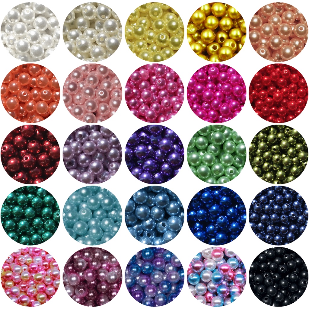 100pçs Pérola 08MM Inteira com Furo ABS Pulseira Laço 8mm Chaveiro Miçanga Perola