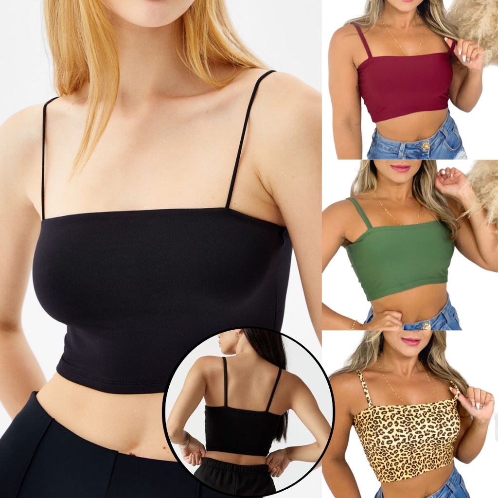 Cropped Top Faixa Com Alça Fina Suplex Feminino Alcinha Básico Estilo Julliette Gringa em Oferta na Shopee