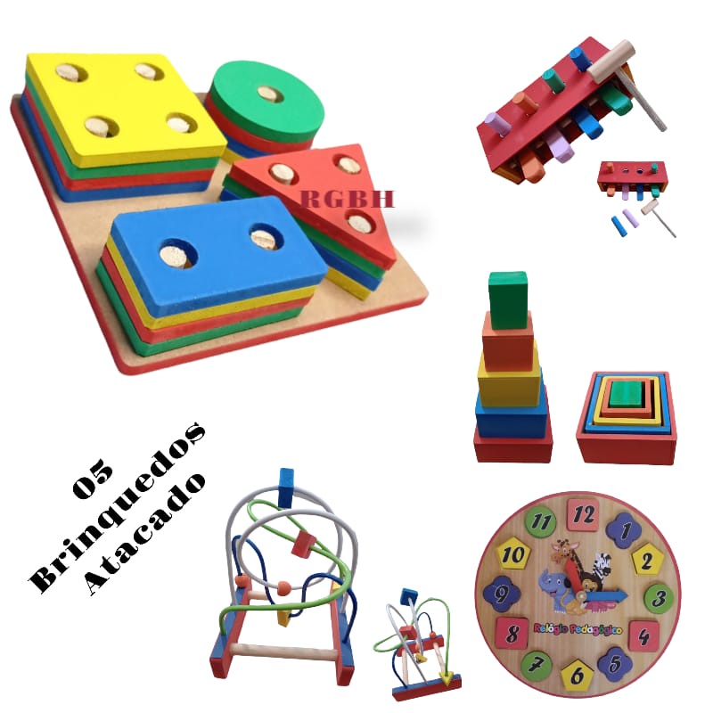 Kit Brinquedo Pedagógico Educativo Em Madeira 5 Unidades Atacado ...