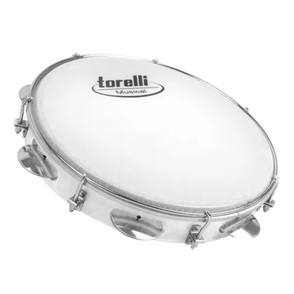 Pandeiro 10 Polegadas Pele Nylon Aro Inox Branco TP309