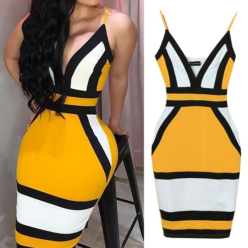 vestido amarelo com detalhe preto