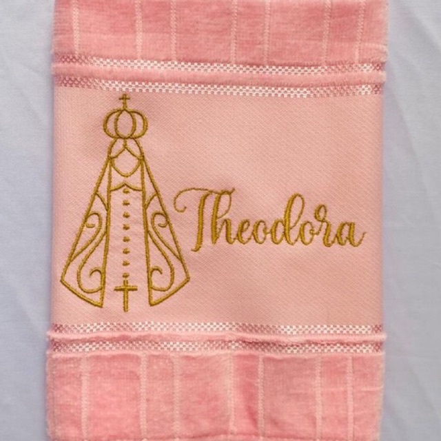 Detalhes do Toalha Bordada Personalizada Nossa Senhora Terço Contorno com Nome