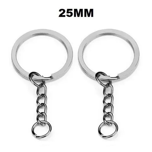 Argola Chaveiro Com Corrente 25mm + Elo 8mm - 50 Peças - Níquel