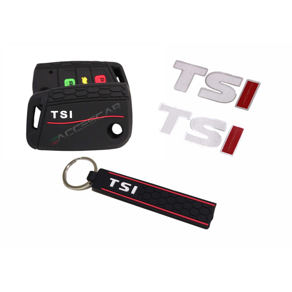 Kit Capa Silicone Chave TSI + Chaveiro TSI + Par Adesivo TSI Coluna Volkswagen Tiguan Jetta Golf Novo Polo Nova Tiguan Novo Jetta T-Cross Nivus Virtus