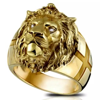 Anel Dedeira Dourado Desenho Leao Detalhes Pedra Olho Strass