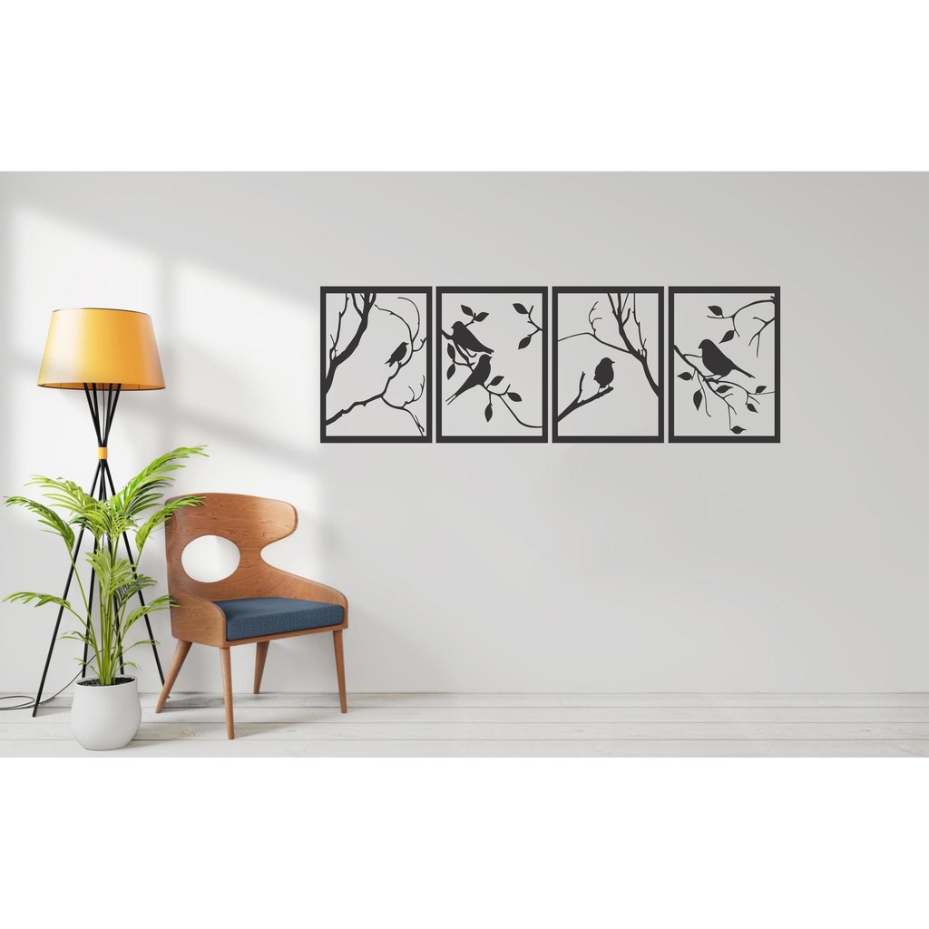 Kit 4 Quadros Decorativos Vazados Árvore Pássaros 4 Peças De 35 Cm X 25 Cm Madeira Mdf Shopee 3970