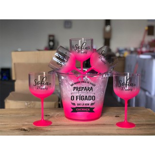 kit 3 taças de gin 580ml degradê + 1 balde de gelo 5 L acrílico personalizados