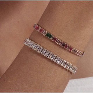 Pulseira riviera baguete zircônia branca ou colorida folheada banhada