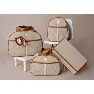 Kit de Bolsa de Bebê para Saída de Maternidade Luxo Tema Safári Bege