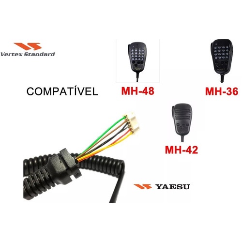 2x Cabo Espiralado Microfone Yaesu Mh36 Mh42 Mh48