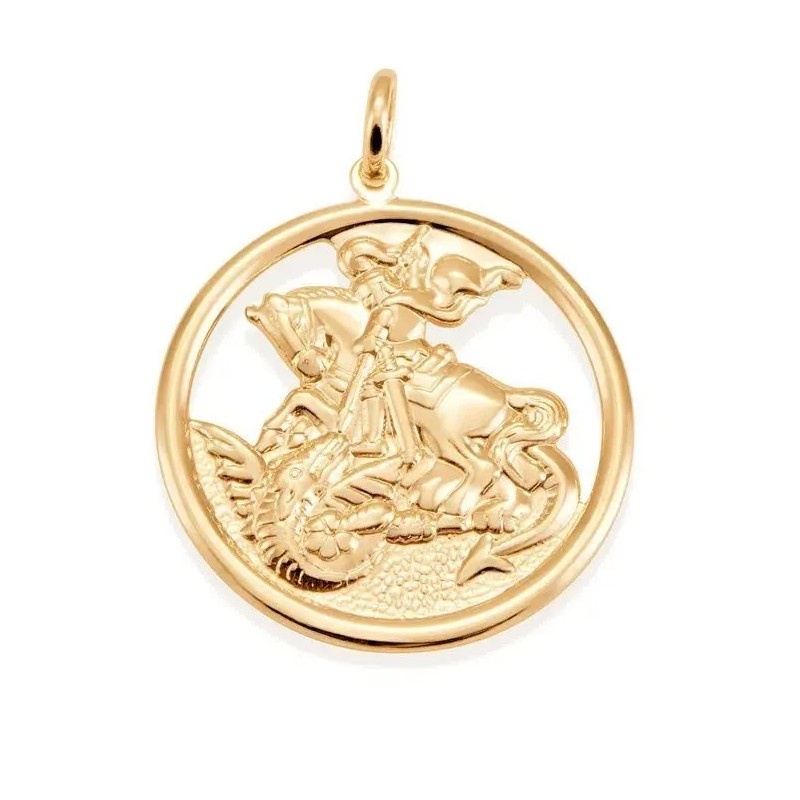PINGENTE MEDALHA ROMMANEL SÃO JORGE VAZADA BANHADA A OURO 541256