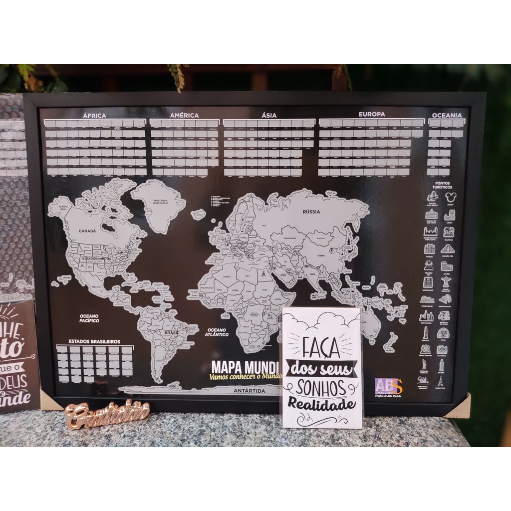 Mapa de Raspar Mundo Prata Sem Moldura Premium | Shopee Brasil