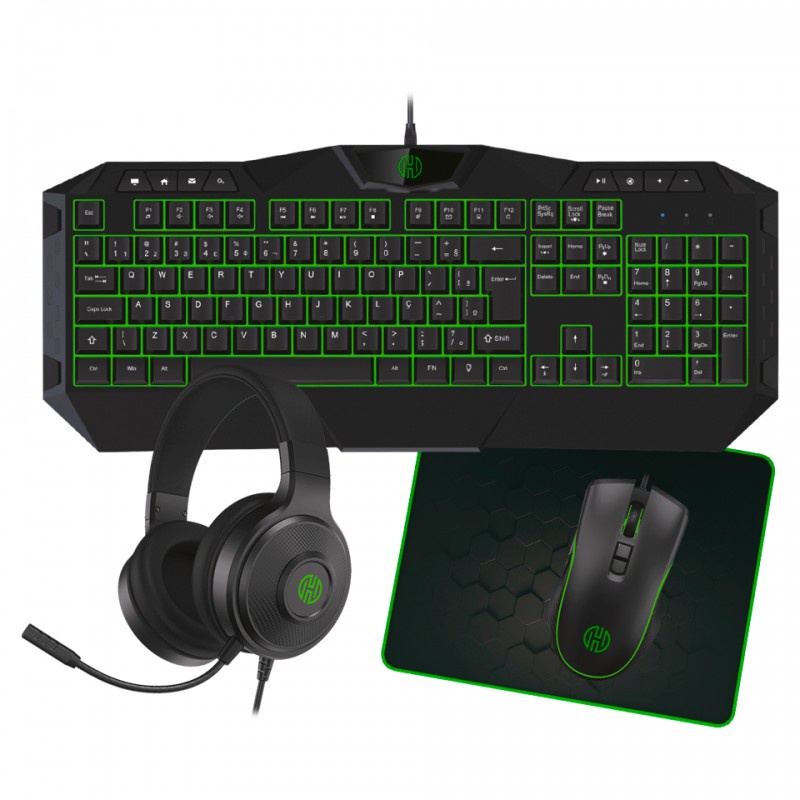 Kit Gamer 4 em 1 Hoopson LED Verde - Teclado + Mouse + Headset + Mousepad - TPC-067VD